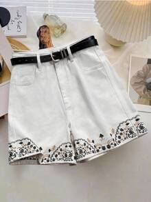 GlowEve Women's Embroidered Pocket Loose Casual Versatile Denim Shorts - White - View 1
