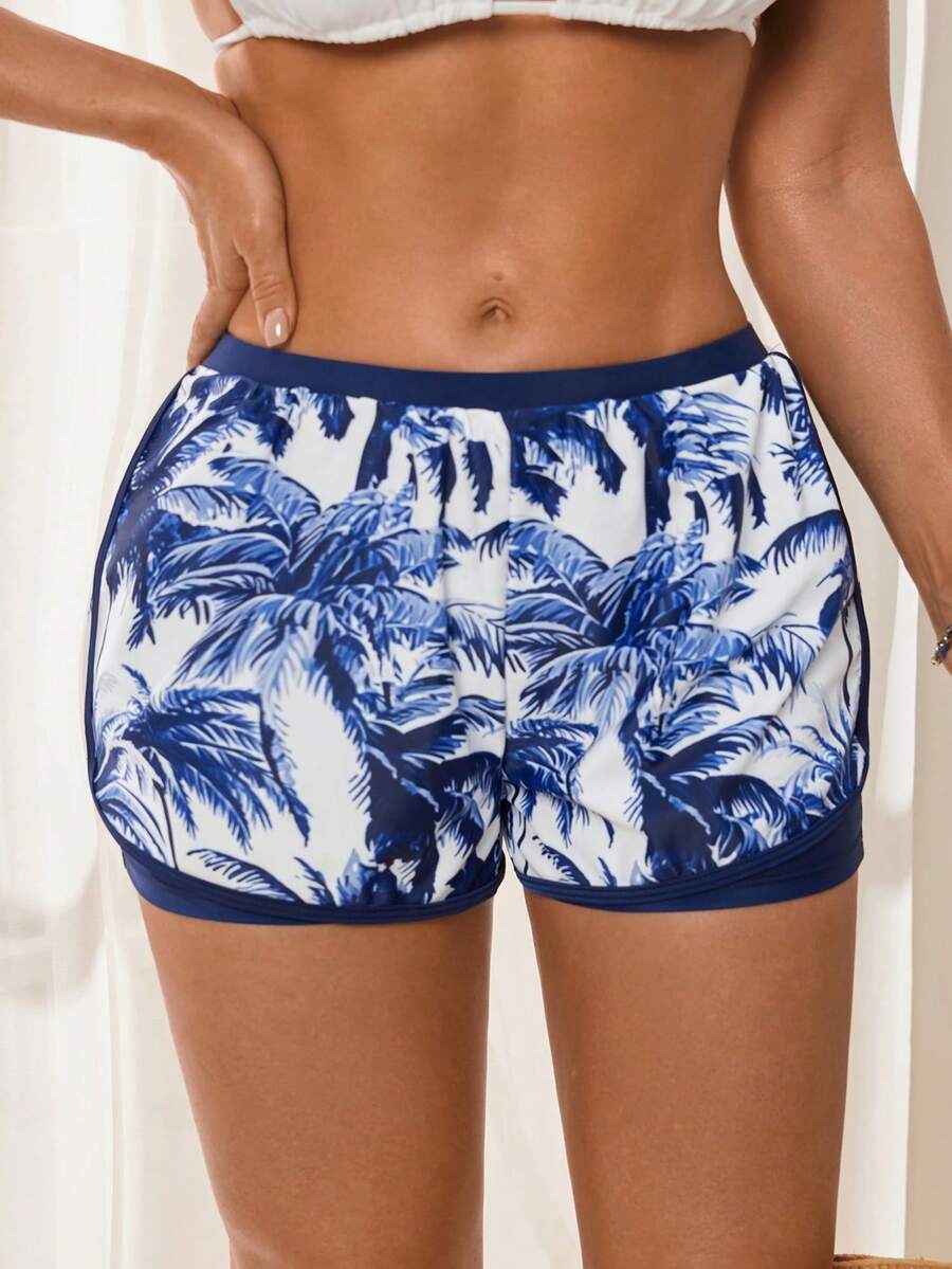 Swim Lushoire Women's Summer Beach Palm Tree Print Bikini Bottoms - Blue - View 1