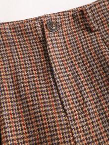 Sweetra Casual Street Wear Pleated Plaid Woolen Khaki Women Pants - Khaki - View 5