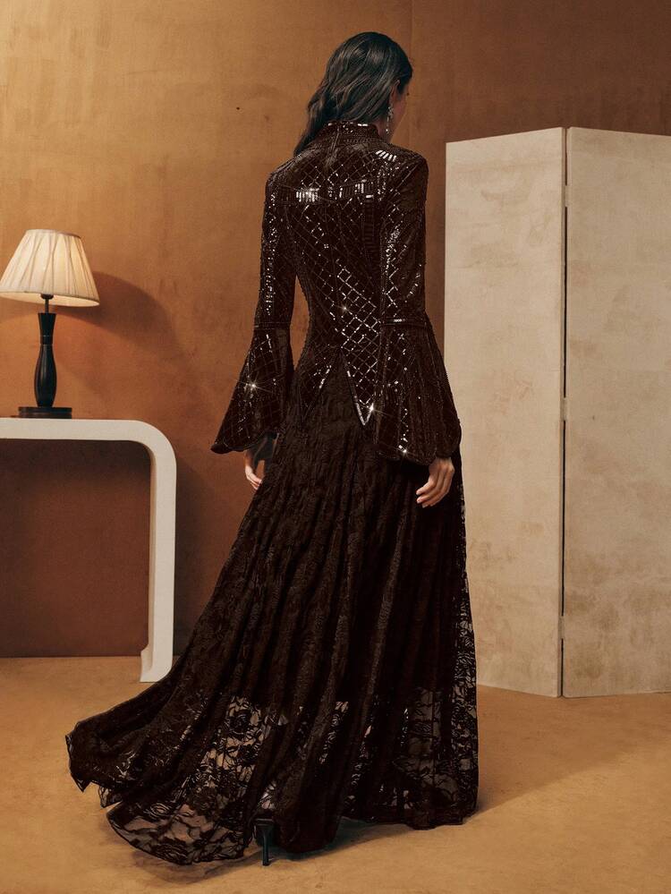 Vestido Elegante e de Luxo para Mulheres com Bordado e Desenho de Pérolas, Chique, Adequado para Casamento, Festa de Ano Novo, Vestido de Festa Elegante para Mulheres, Vestido de Festa, Primavera, Carnaval