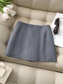 Franclia 新款夏季灰色竖条纹低腰超短A字迷你裙，带衬里。女士夏季度假装。 - 彩色 - 查看 2