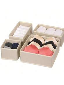 1PC 3PCS 6PCS Foldable Fabric Storage Bin Drawer Organizer Divider Box For Clothes Socks Underwear Home Bedroom Decor - Khaki - View 2