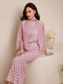 Graceveil 女士波点雪纺系腰两件套 - 藕粉色 - 查看 7