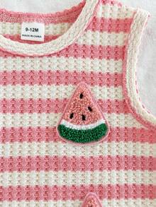 SHEIN Babygirls Summer Red Strawberry Print Outfit, Sleeveless Round Neck Top Paired With Matching Shorts, Sweet Style, Lightweight Design, Suitable For Outdoor Activities, Home Comfort, And Friendly Gatherings - Pink - View 4