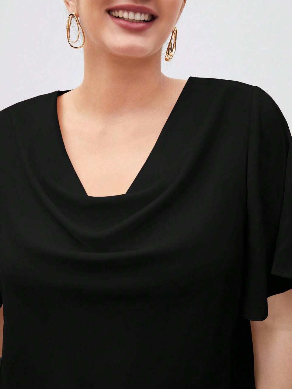 SHEIN Maija Plus Size Elegant Loose Casual Blouse For Commuting, Summer Black Top St Patrick's Day Easter Party Beach Holiday Vacation Graduation