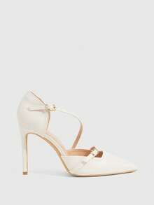 CUCCOO SZL Women's Pointed Toe Stiletto Heels Ankle Strap Hollow Out Pumps, Sexy & Fashionable, Suitable For Christmas Party Valentine's Day - Beige - View 2