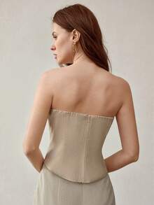 MOTF PREMIUM 女士贴花钢圈抹胸上衣 - 卡其色 - 查看 3