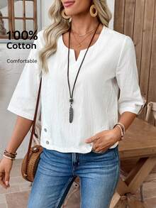 EMERY ROSE Blusa casual de unicolor para vacaciones - Blanco - Ver 1