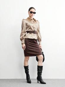 CUCCOO BIZCHIC 女士尖头褶皱优雅高跟过膝长靴，适合日常通勤 - 黑色 - 查看 6