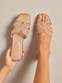 SHUZIA Women's Fashion Casual Comfy Mesh Cut-Out Flat Sandals - Beige - View 2