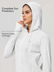 OutZeal Women Sun-Proof Jacket Summer Camping Hiking UV Protection Quick-Drying Cool Touch Hooded Long Sleeve Feature Thumbhole - White - View 3