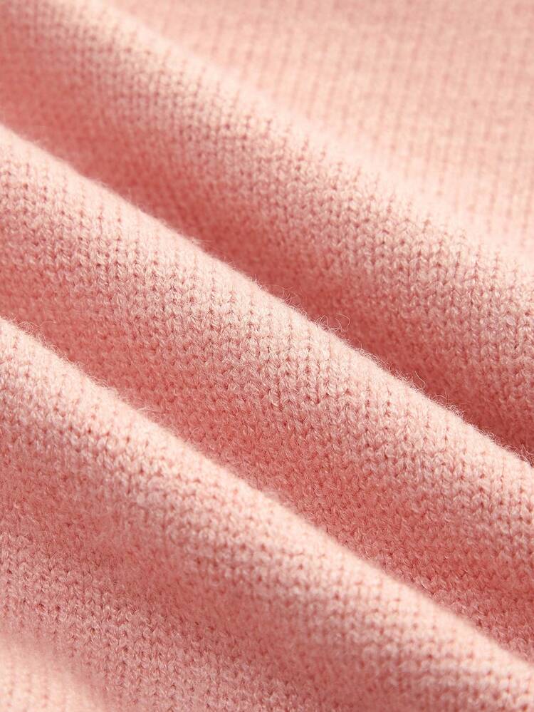 Pink Wrap Style Knit Jumper With V Neckline Button Detail And Soft Fitted Silhouette Cosy Feminine Spring Summer Knit French Style Parisian Style Women's Sweaters Jumper For Women Pink Knitted Top V-Neck Sweater Women Long Sleeve Top Women