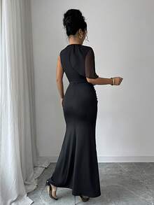 Rafferiza Women's Elegant Chiffon Patchwork Dress - Black - View 2