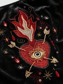 ROMWE Goth Áo hai dây kiểu dáng cung điện bí ẩn, họa tiết tương phản màu sắc, thêu hình trái tim và con mắt, thắt nơ, thích hợp cho mùa xuân/hè. - màu đen - Xem 3