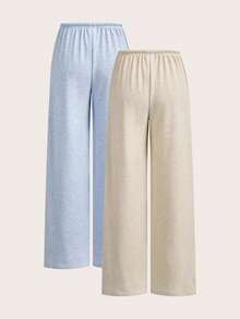 SHEIN EZwear 两色可选 女士针织系带腰休闲阔腿裤 - 彩色 - 查看 2