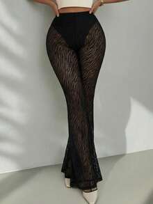 Swim Vcay Summer Beach Solid Cover Up Pants - Black - View 1