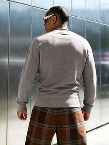 Manfinity Dauomo Áo thun nam dài tay cổ chữ V khoét sâu, dáng rộng, phong cách thường ngày, tối giản, màu trơn, thích hợp cho đi làm hàng ngày, mùa xuân/thu. - Xám - Xem 2