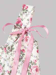 SHEIN MOD Vintage Floral Plaid Print Cross Tie Corset-Style Tank Top – Perfect For Vacation, Date, Picnic, Party, Prom, Festival, And Birthday; Romantic Vintage Court Style Flower Print Floral Bustier Top Floral Top Pink Ribbon Top, Valentine's Day, Carnival Costume - Multicolor - View 3