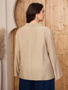 Modelyn Plus Size Women Floral Embroidery Long Sleeve Casual Shirt Modest Blouse - Khaki - View 3