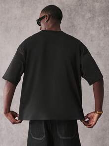 STYNVO Áo thun nam tay ngắn dáng rộng in chữ, phong cách thường ngày. - màu đen - Xem 5