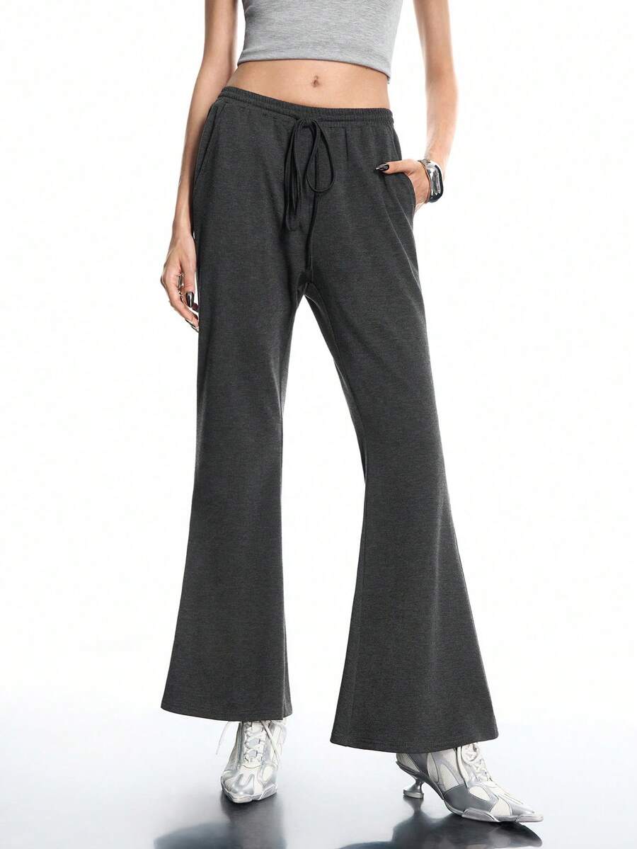 Airlisse Women's Fashion Y2K Flare Leg Drawstring Waist Sweatpants Flared Pants For Women Bell Bottom Pants Y2K - Dark Grey - View 1