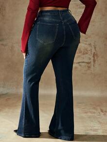 Truni Quần jeans ống loe dáng rộng, màu trơn, rách nhẹ, có túi, dành cho dáng người quả lê và tam giác. - Màu xanh lam - Xem 2