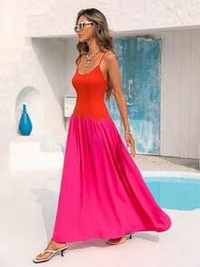 Vivid Eden 女士撞色极简休闲吊带长裙，夏季服装，情人节，女士度假装，女士沙滩装，节日，浪漫，波西米亚风，甜美，锐舞节装，热带度假装，嘉年华，假期，度假风，夏季沙滩裙，返校连衣裙，简约装扮，女士乡村风，职业装，复古风，教师装，约会装，毕业季连衣裙，女士连衣裙，春夏休闲连衣裙，夏季连衣裙 - 橘色 - 查看 6