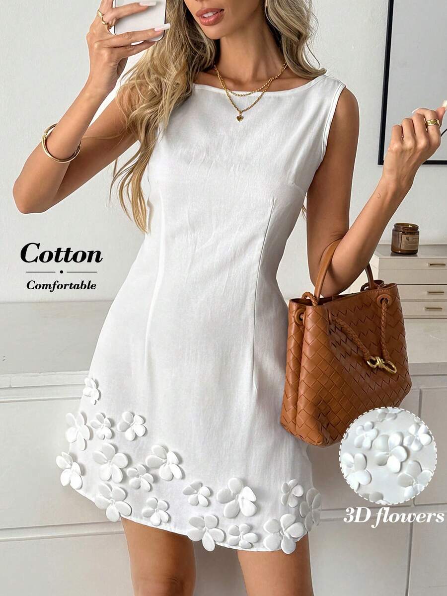 Easowa Đầm mini chữ A không tay hở lưng dành cho nữ, kiểu dáng giản dị và thanh lịch cho kỳ nghỉ, được làm từ vải cotton kẻ sọc, phong cách công sở thường ngày dành cho phụ nữ quý tộc.