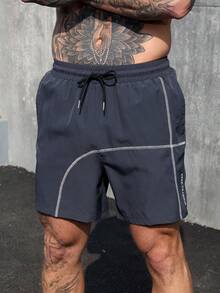 Manfinity Sport Corelite Quần short thể thao nam thường ngày có túi bên hông và dây rút. - Màu xám đen - Xem 4