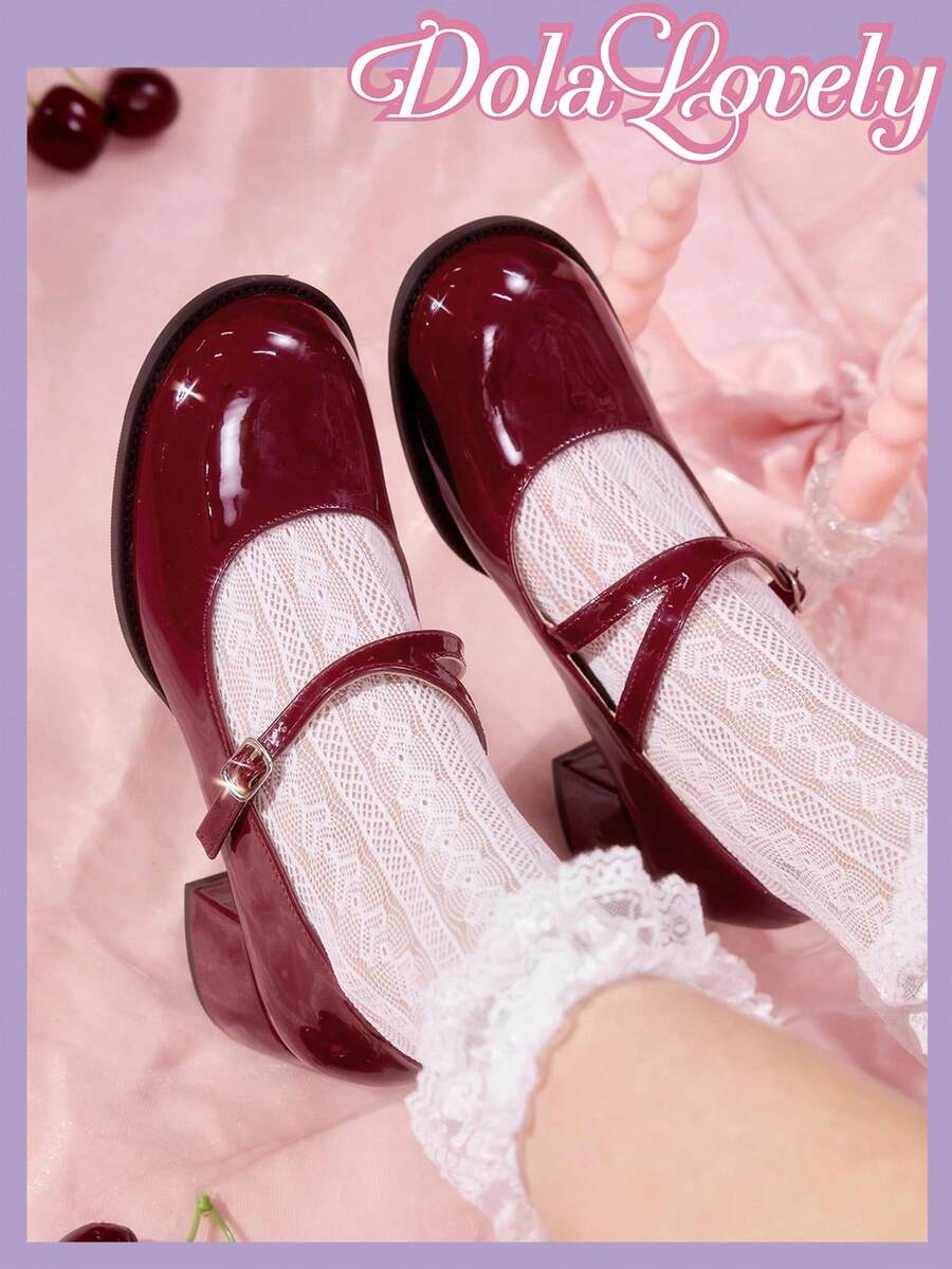 Dola Lovely 女士红色基本款玛丽珍高跟鞋，学院风，适合万圣节、圣诞节、感恩节 - 紅色 - 查看 1