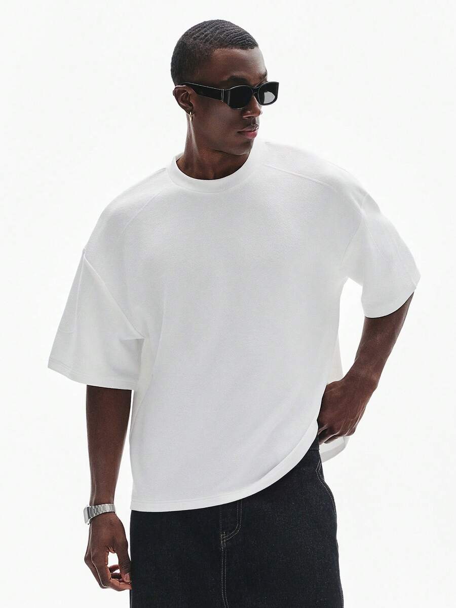 STYNVO Áo thun nam tay ngắn màu trơn, áo thun nam dáng rộng mùa hè, áo thun nam vai rớt, áo thun trắng dáng rộng phong cách đường phố, áo thun nam cỡ lớn - trắng - Xem 1