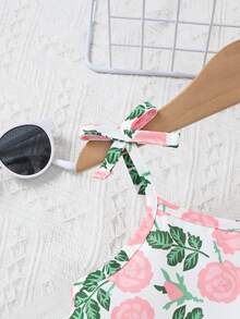 Elladie kids Robe mi-longue à bretelles fines avec imprimé floral élégant et confortable, décoration papillon, pour jeune fille - Rose bonbon - Voir 3