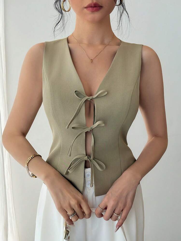 Women's Elegant Solid Color Tie-Up Regular Jacket, Spring/Summer