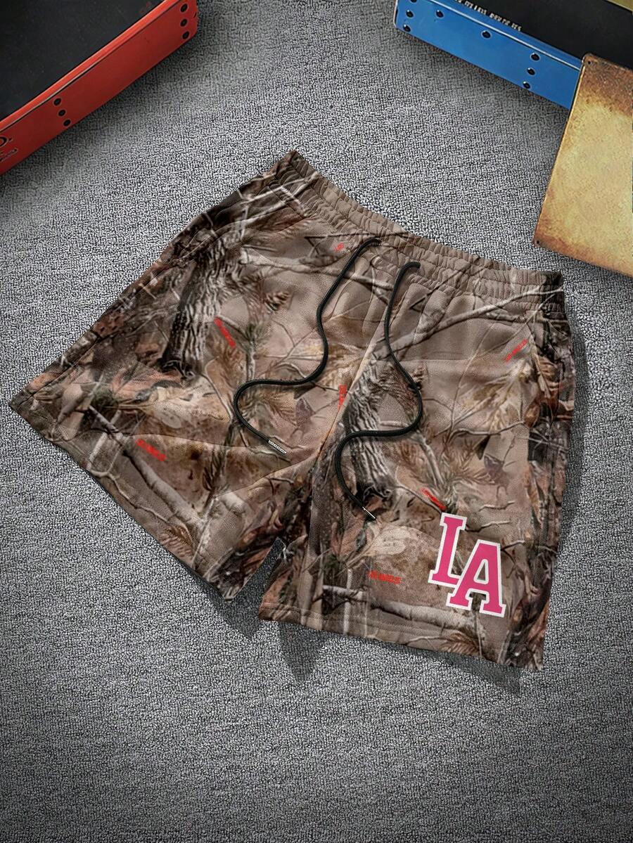 Manfinity Dauomo Men's Graphic Print Drawstring Waist Casual Versatile Shorts - Multicolor - View 1