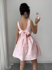 Rafferiza 女士方领A字提花迷你连衣裙，粉色 - 彩色 - 查看 6