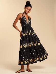 Travachic 女士全印花露背吊带休闲度假连衣裙 - 彩色 - 查看 1