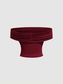 SHEIN PETITE CURVE Áo kiểu nữ cỡ lớn/dáng người nhỏ nhắn, thanh lịch, màu trơn, xếp ly eo, 1 áo mặc được 3 kiểu, giúp bạn trông thon gọn hơn, dành cho phụ nữ dáng người nhỏ nhắn. - Màu Đỏ Sâu - Xem 7