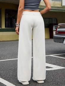 Flirla Y2K Low Waist Asymmetric Waist Button Washed Denim Straight Leg Pants - White - View 2
