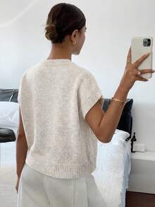 Siren Gaze Women's Casual Minimalist Heart Embroidered Knit Top, Spring Women, Summer ,Valentines Day , Valentine ,Valentine's Day ,Birthday For Women, Going Out Top For Women - Apricot - View 2