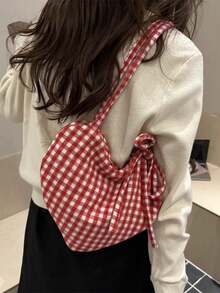 Joivida 1 Piece Cute Heart Pattern Versatile Canvas Plaid Bag Women Korean Style Large Capacity Crossbody Bag For Student School Class Casual Daily Use Artistic Shoulder Bag Must Have Trending Fashion Accessory - Multicolor - View 15