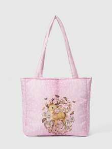 ROMWE Fairycore Figure Graphic Large Capacity Portable Shoulder Bag For Women - Baby Pink - View 6