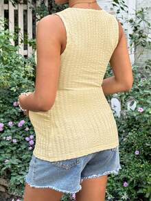 Lyckli Maternity Clothes Tops Summer Pregnant Yellow Tank Top, Highly Elastic, Soft, Comfortable, Casual, And Perfect For Vacations - Yellow - View 2