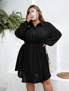 SHEIN CURVE+ Curve 尺码 US22 音乐节、海滨度假、波西米亚风收腰黑色休闲连衣裙、时尚日常女装荷叶边连衣裙 8XL 女装黑色优雅连衣裙 - 黑色 - 查看 7