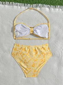 Teen Girls Solid Color Strapless Tie Metallic Jewelry Bikini Set For Summer,Bathing Suit Set /Beach Girl Outfit/ Swim Suits Two Pieces/ Bathing Suits For Teens Bikini Set - Multicolor - View 2