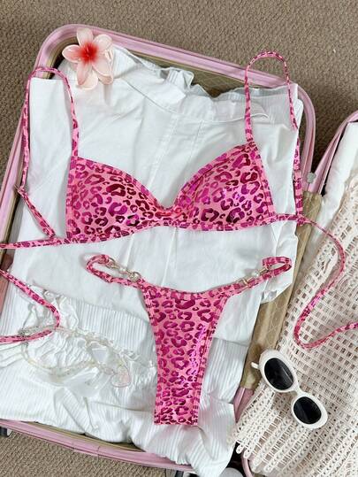 Swim Vcay Spring/Summer Crafted Fabric Wireless Camisole Top And Adjustable Waist Swim Bottoms Women Beach Vacation Swimwear Set