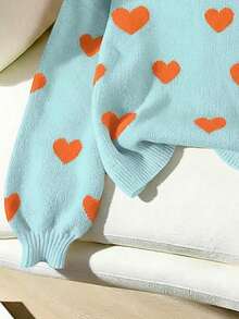 Franclia Suéter casual de hombros caídos con estampado de corazones, otoño/invierno - Multicolor - Ver 3
