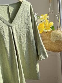 Lacomfia 大码纯色针织短袖T恤 - 薄荷綠 - 查看 3