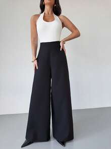 Firerie Women's Casual Chic High Waist Textured Wide Leg Pants, Suitable For Back To School And Commuting - Black - View 5
