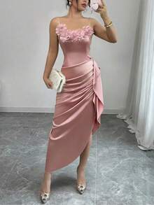 Selianne Elegant Floral 3D Design Fitted Dress - Baby Pink - View 1