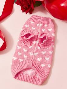 PETSIN Quần áo thú cưng phong cách mới Thu Đông: Áo len dệt kim in hình trái tim, thiết kế cổ ve áo, co giãn, ấm áp, mềm mại và thoải mái cho chó. - Nhiều màu - Xem 8